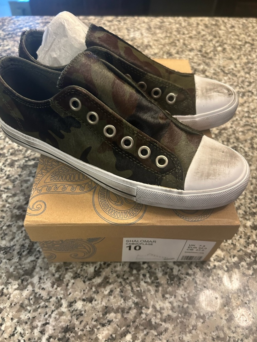 naughty monkey Camouflage Green Brown Slip-On Sneakers with White Toe